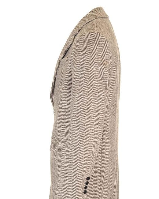 AMI Natural Herringbone Button-Up Coat for men