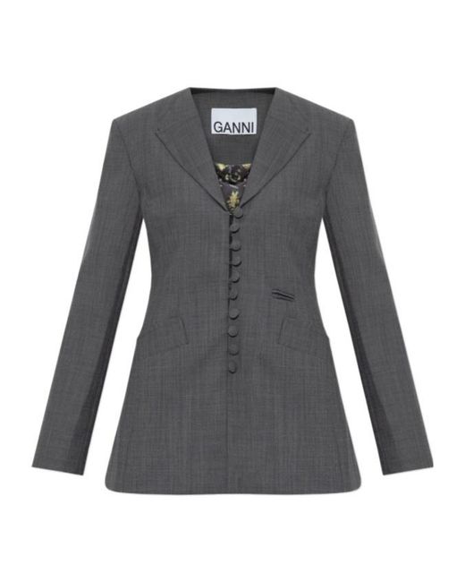 Ganni Gray Single Vent Fitted Blazer