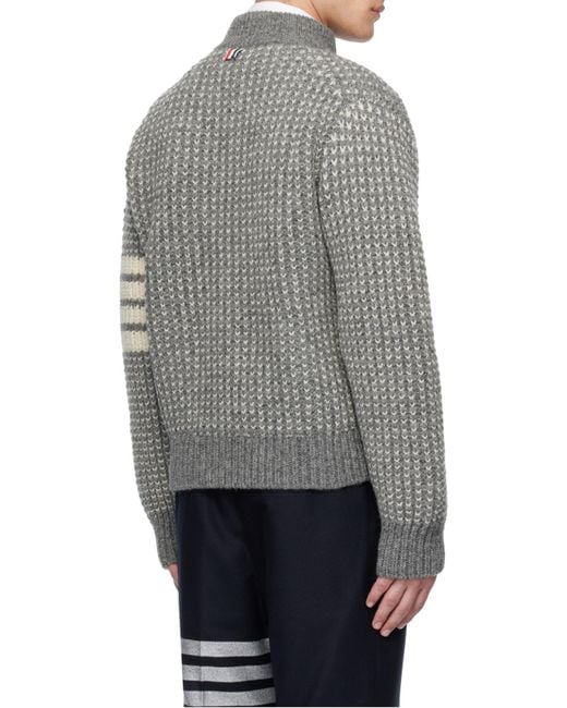Thom Browne Gray Bar Chunky-Knit Bomber Jacket for men