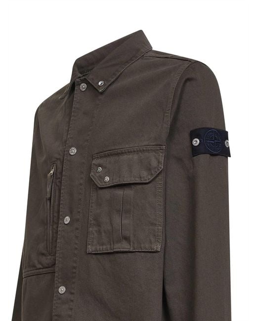 Stone Island Black Compass Patch Denim Overshirt for men
