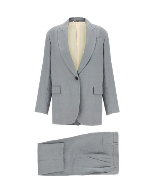 Brunello Cucinelli Gray Single-Breasted Buttoned Blazer Set
