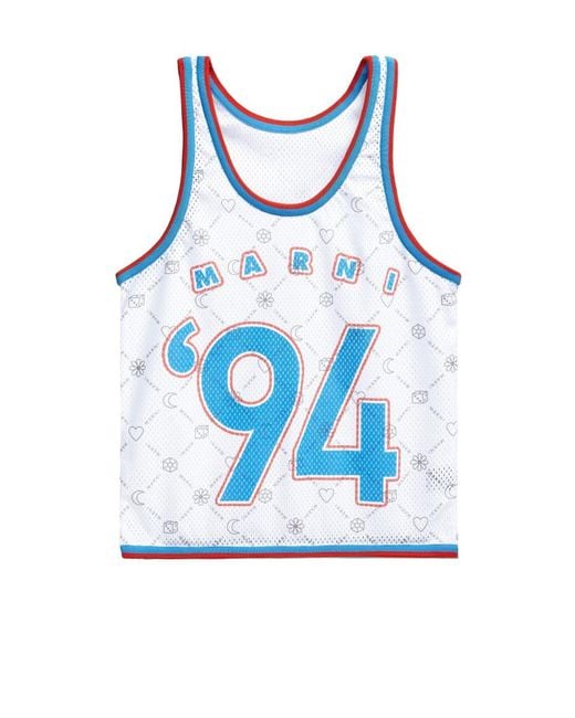 Marni Blue Tank-Top Shopping Bag With Gram Print for men