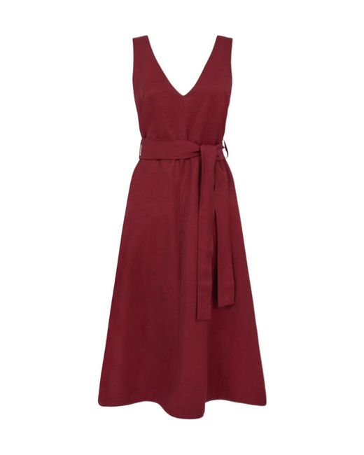 P.A.R.O.S.H. Red V-Neck Belted Dress