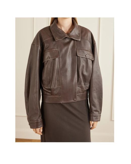 Nour Hammour Brown Long-Sleeved Leather Jacket