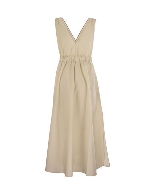 Brunello Cucinelli Natural Belted Pleated Midi Dress