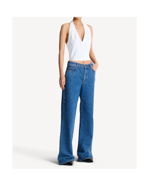 Balmain White Quilted Knit Halterneck Top