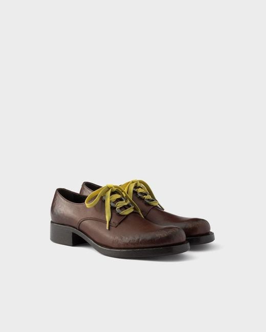 Prada Brown Antiqued Leather Lace-Up Shoes