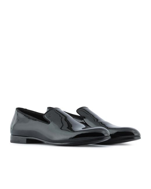 Giorgio Armani Black Logo Debossed Slip-On Loafers for men