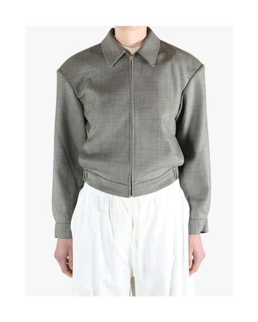 Amomento Gray Wool Zip-Up Casual Jacket