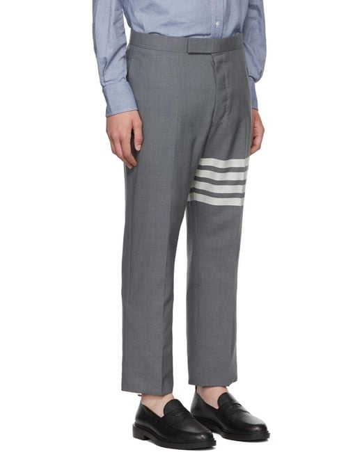 Thom Browne Gray 4-Bar Striped Trousers for men