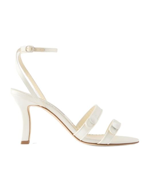 Manolo Blahnik White Neusita 90 Satin Sandals