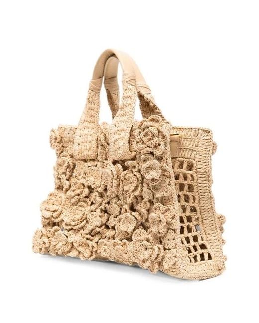Chloé Natural Summer Banana Floral-Crochet Raffia Tote Bag