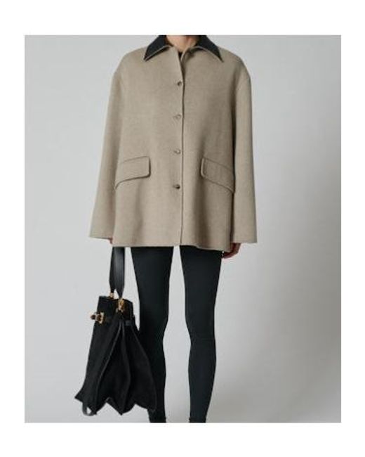 Nanushka Brown Leather-Collar Button-Front Jacket