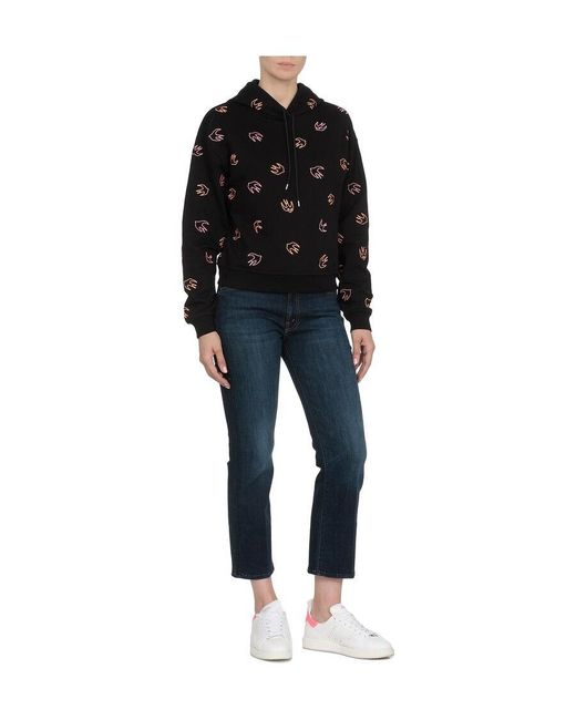 McQ Alexander McQueen Black Swallow Embroidered Hooded Sweater