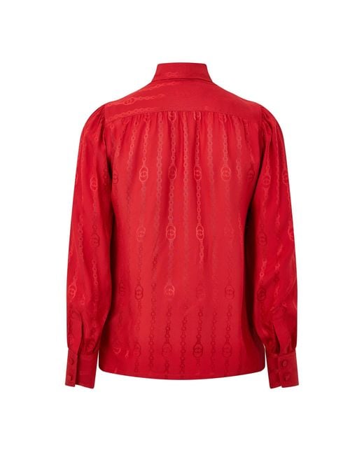 Gucci Red Long Sleeve Jacquard Blouse