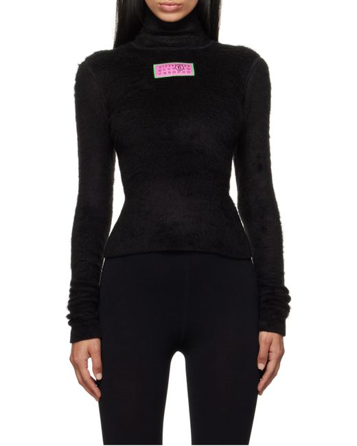 MM6 by Maison Margiela Black Turtleneck Fur-Effect Jumper