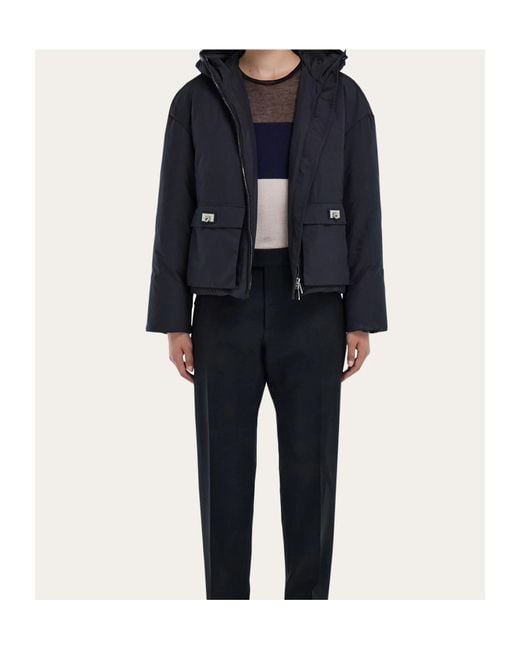 Ferragamo Blue Ferragamo Zip-Up Hooded Padded Jacket