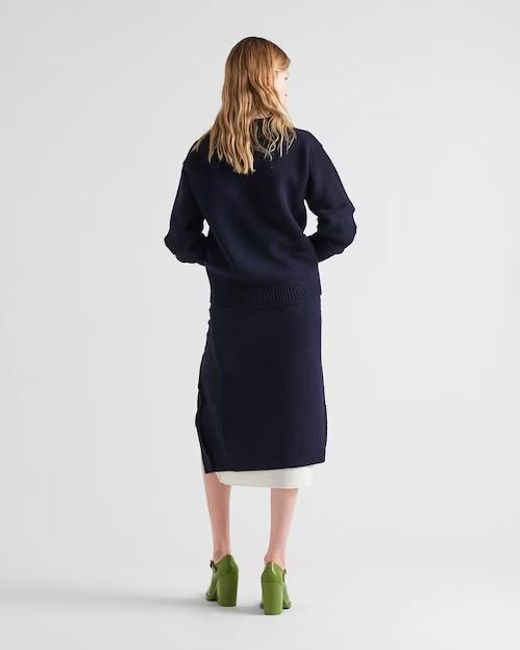 Prada Blue High-Waist Slit-Detailed Knitted Skirt