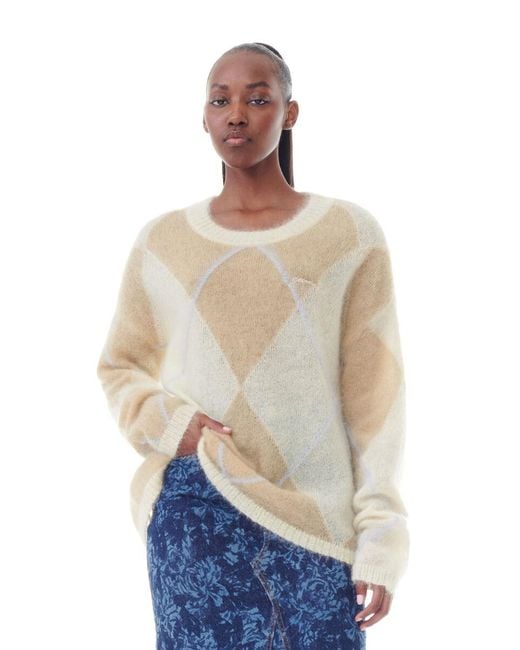 Ganni Natural Diamond Pattern Knitted Jumper