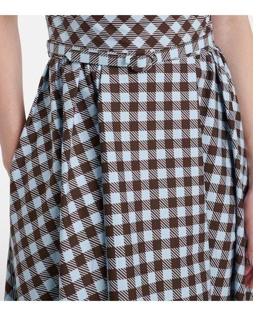 Oscar de la Renta Blue Gingham Cotton-Blend Midi Dress
