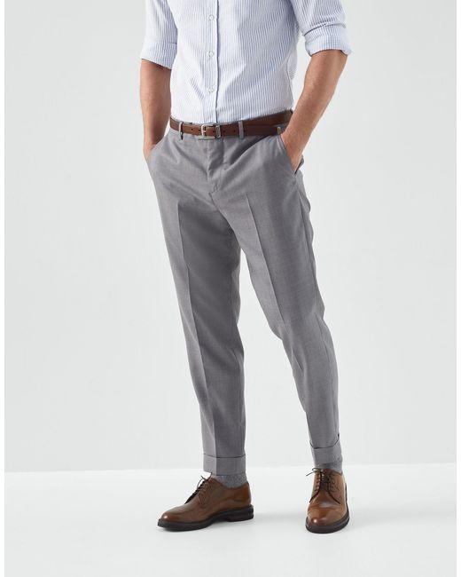 Brunello Cucinelli Gray Tapered-Leg Tailored Trousers for men
