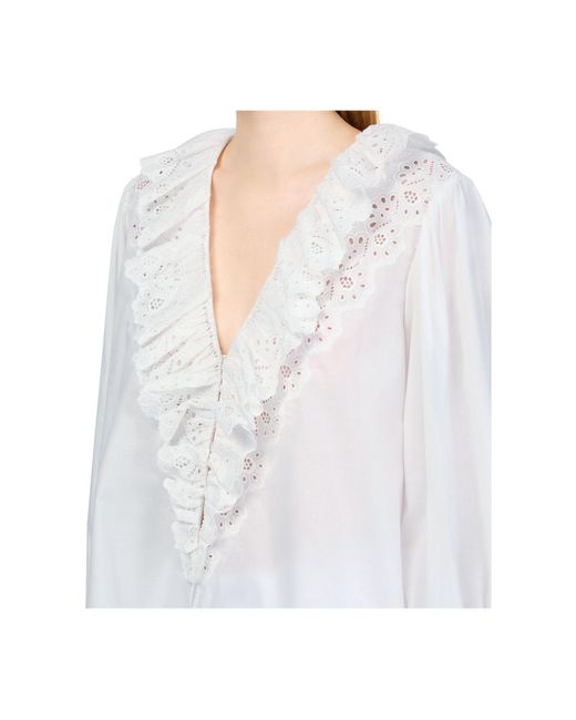 Chloé White V-Neck Long-Sleeved Shirt