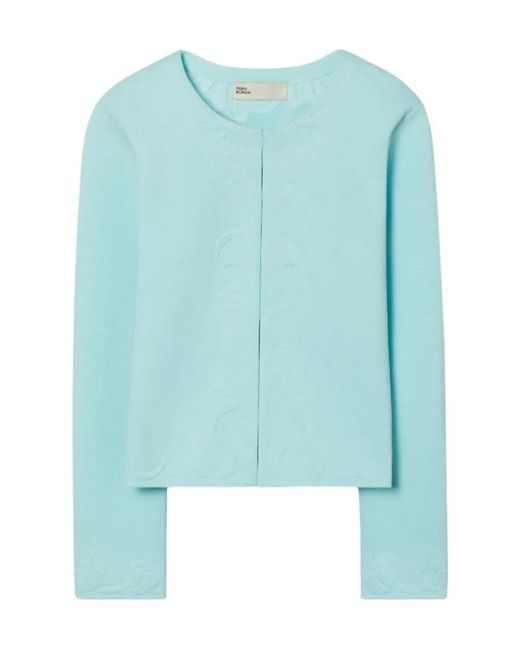 Tory Burch Blue Kendra Embossed Cardigan