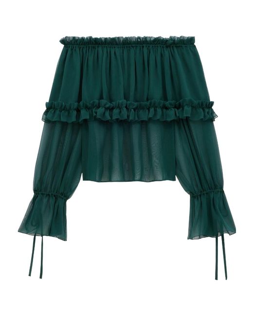 Saint Laurent Green Ruffled Blouse