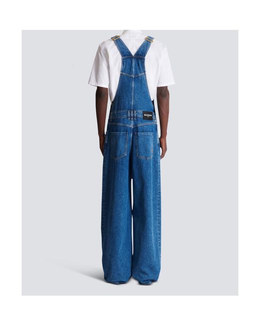 Balmain Blue Dark Denim Dungarees for men