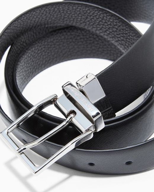 Emporio Armani White Logo Engraved Buckle Belt for men