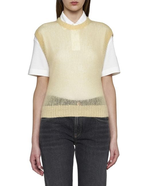 Brunello Cucinelli Natural Crewneck Knitted Sleeveless Top
