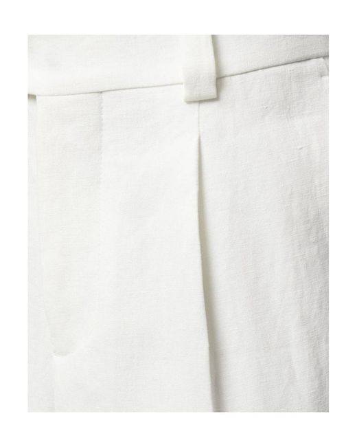 Brunello Cucinelli White Pleat-Detailing Linen Tapered Trousers for men