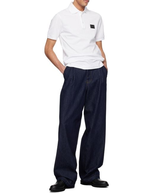 Dolce & Gabbana White Logo Plaque Short Sleeved Polo Shirt for men