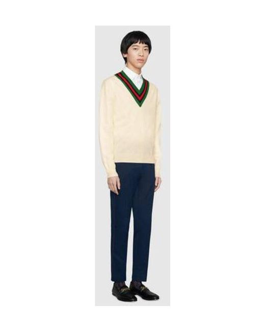 Gucci White V-Neck Knit Jumper for men