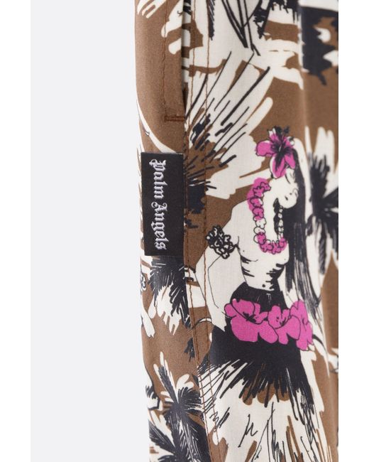 Palm Angels Gray Hula Printed Drawstring Shorts for men