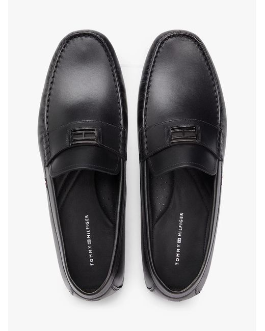 Tommy Hilfiger Black Flag Plaque Leather Driver Shoes for men