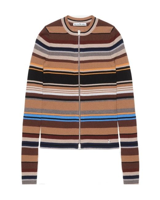 Acne Brown Striped Wool Cardigan