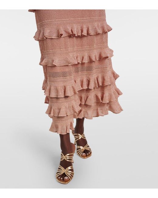 Zimmermann Pink Rebellion Ruffle Midi Skirt