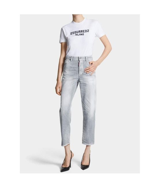 DSquared² Gray Brushed Wash Distressed Boston Jeans