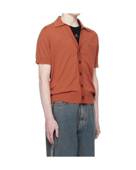 Vivienne Westwood Orange Buttoned Short-Sleeve Knitted Sweater for men