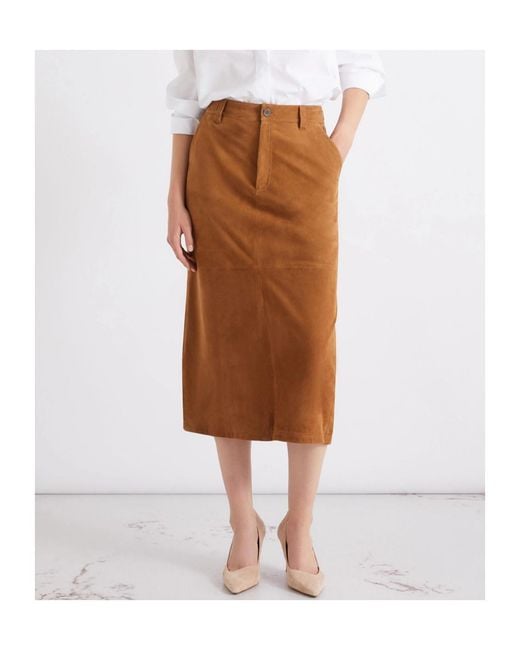Marella Brown Belted A-Line Skirt