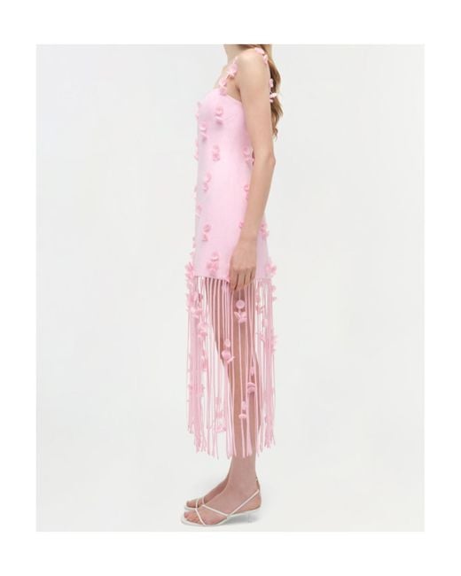 Jonathan Simkhai Pink Juliana Floral Fringed Midi Dress