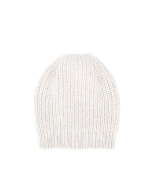 Brunello Cucinelli White Knitted Turn-Up Brim Beanie for men