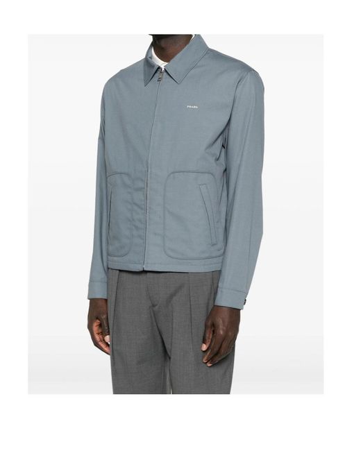 Prada Blue Technical Cotton Zipper Blouson Jacket for men