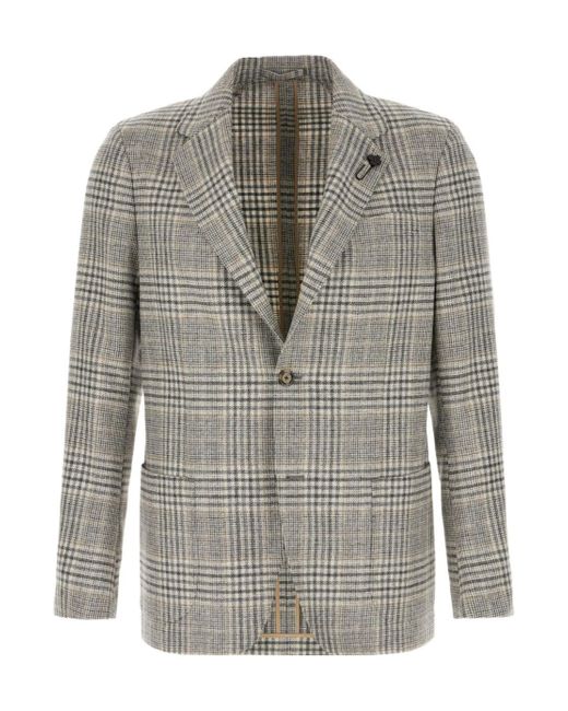 Lardini Gray Single-Breasted Checked Blazer for men