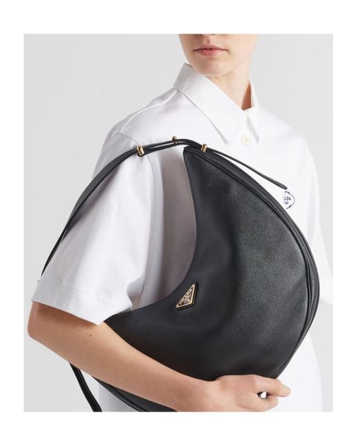 Prada Black Arqué Zip-Up Large Shoulder Bag