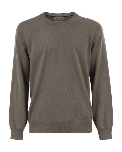 Brunello Cucinelli Gray Cashmere Crew-Neck Sweater for men