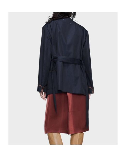 Maison Margiela Blue Belted Piped Trim Blazer