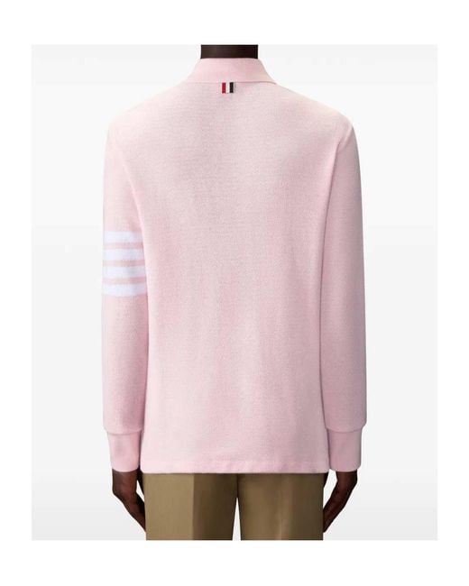 Thom Browne Pink Bar Long-Sleeved Polo Shirt for men