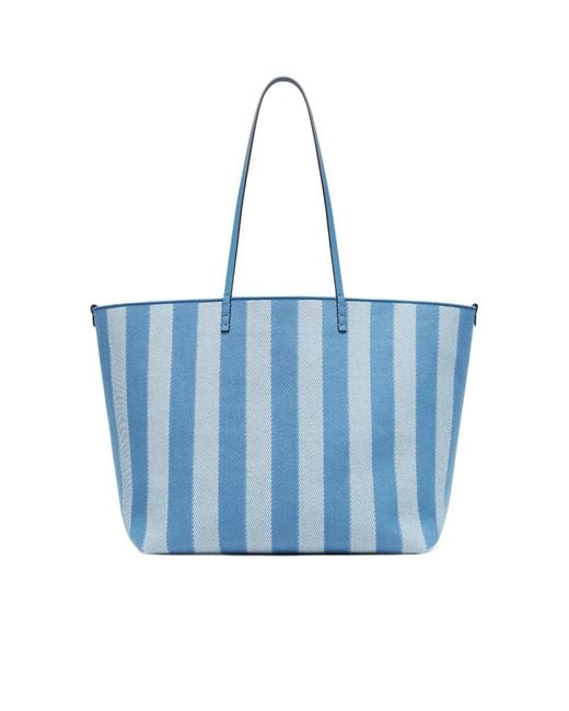 Fendi Blue Roll Striped Reversible Large Tote Bag